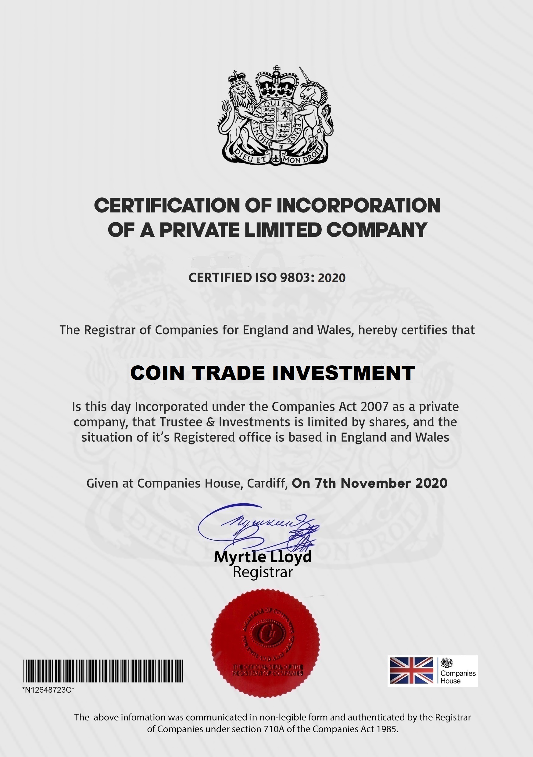 cointradeinvestment.com  certificate